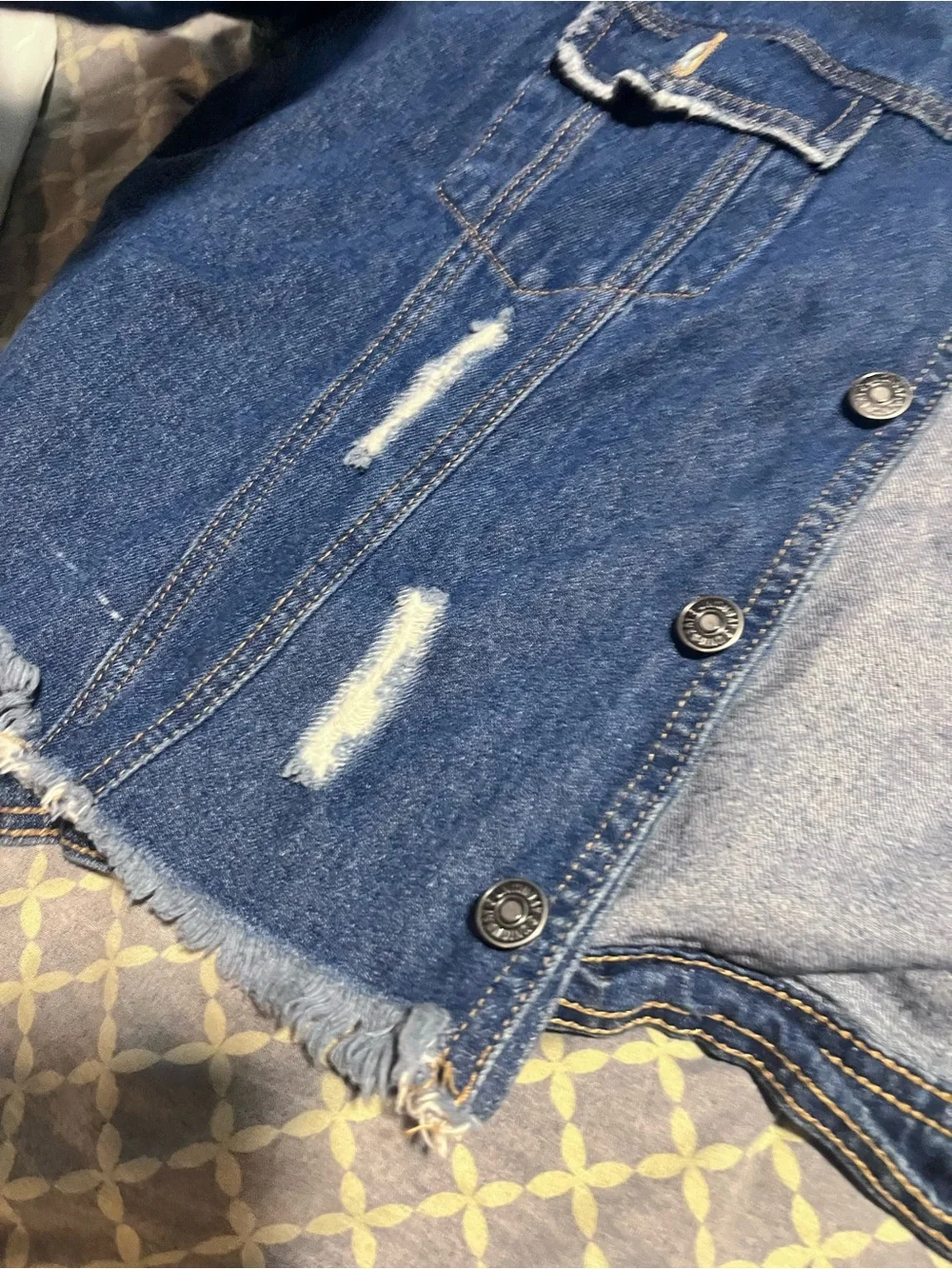 Dark Blue Distressed Denim Jacket - Men's Casual Trucker